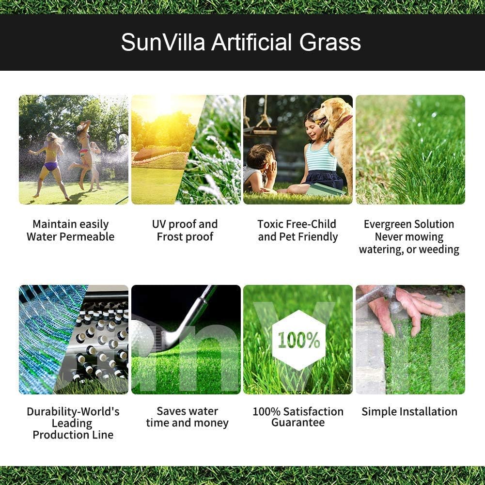 SunVilla 4'X51' Artificial Grass Realistic [Customized Sizes] Grass Height 1 3/8" Indoor/Outdoor Artificial Grass/Turf Many Sizes 4FTX51FT (204 Square FT)