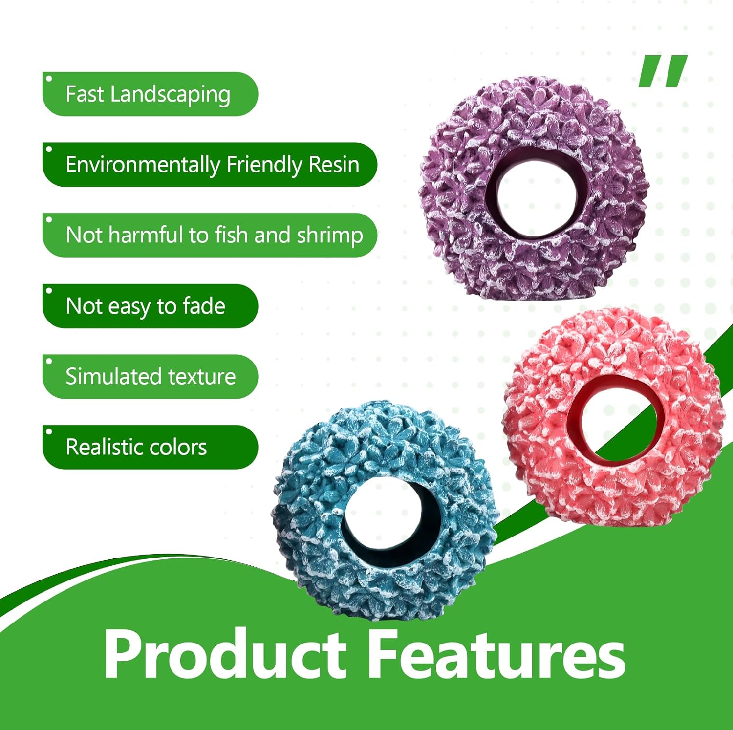 3-Pack Flowerball Aquarium Decorations Resin-Set of Hollow Floral Fish Tank Ornaments with Hiding Space-Approx. 3.5" L x 3.5" W x 3.5" H Each(Flowerball-3pcs)