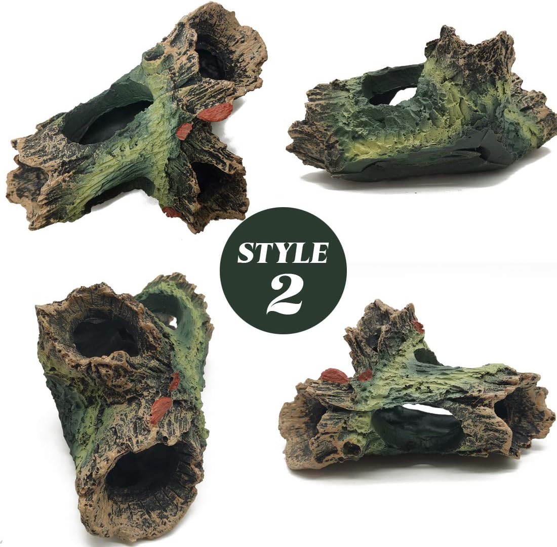 TIHOOD 3PCS Decaying Trunk Aquarium, Betta Fish Ornament, Freshwater Decoration - Resin Log With Holes and Caves for Fish Tank