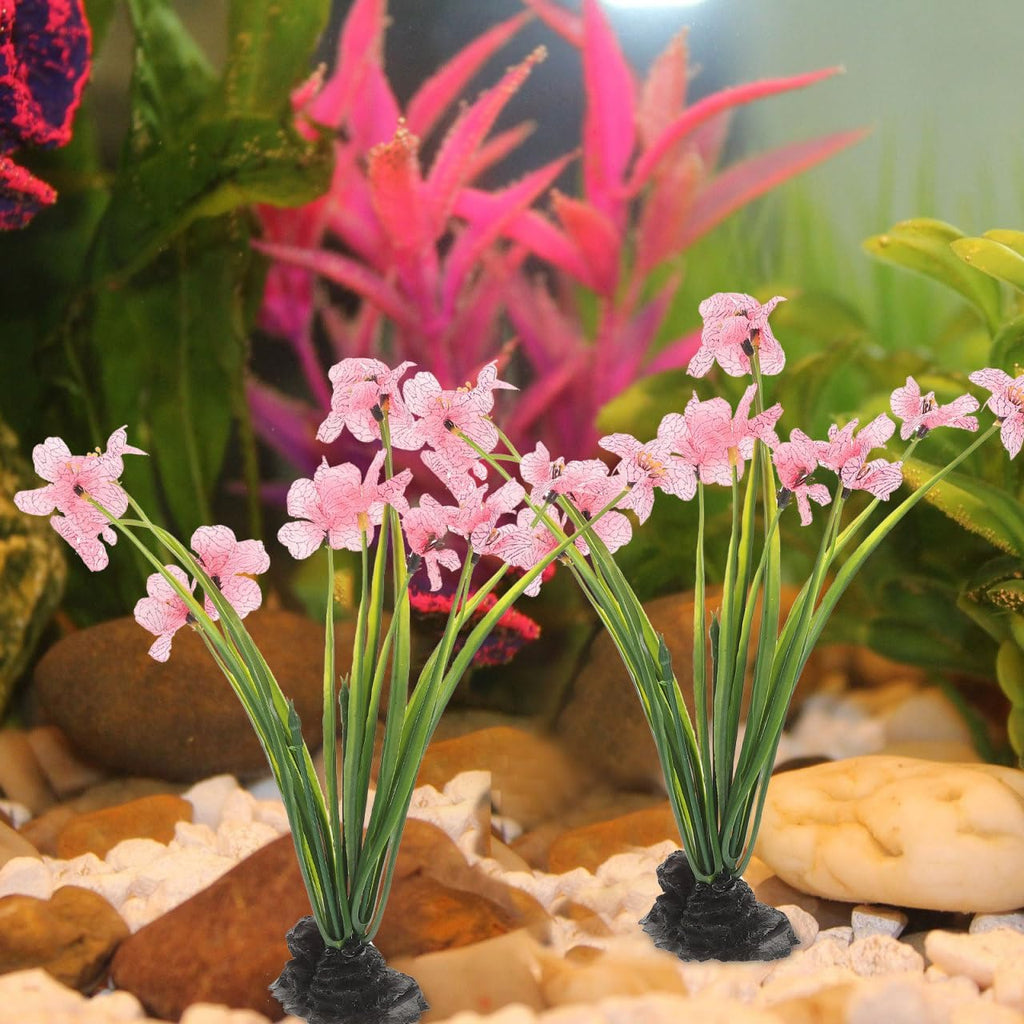 NOLITOY 4Pcs Artificial Aquarium Plants, Fish Tank Decorations Goldfish Betta Cave Accessories for Desk Top Decor (Pink)