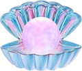 Shell Pearl Beach Themed Night Light, RGB 8 Colors Changing Mood Shell Pearl Lamps, Bedside LED Clamshell Portable Night Lights for Bar (Electroplating Blue)