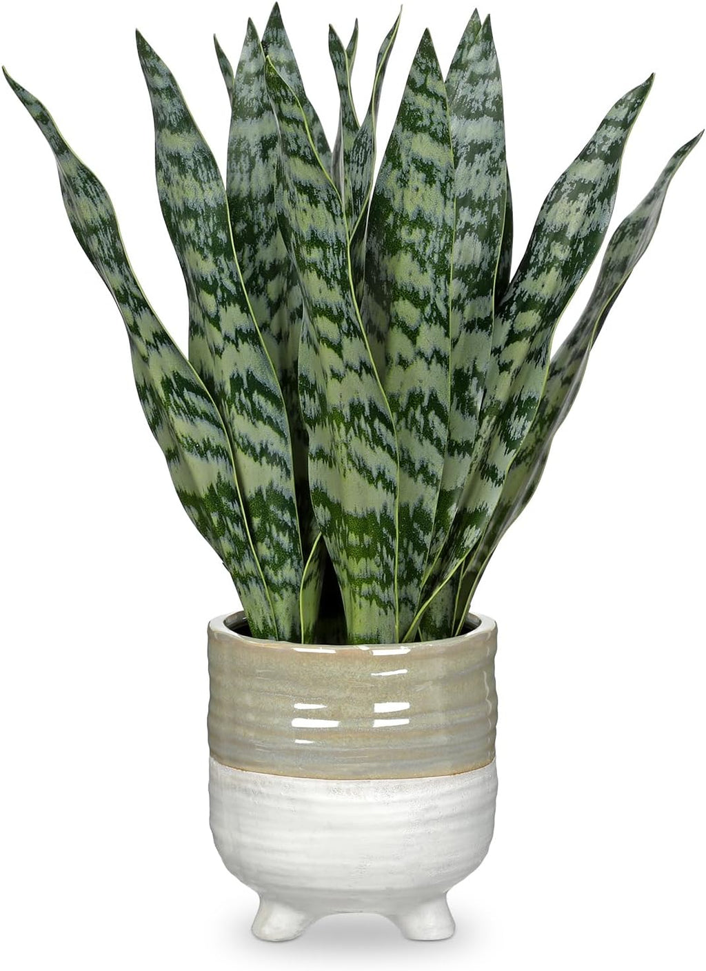 Hollyone Fake Snake Plant 13.5 Inch Large Artificial Snake Plant Potted with Ceramic Pot Faux Sansevieria Plant for Home Office Room Indoor Decor Housewarming Gifts