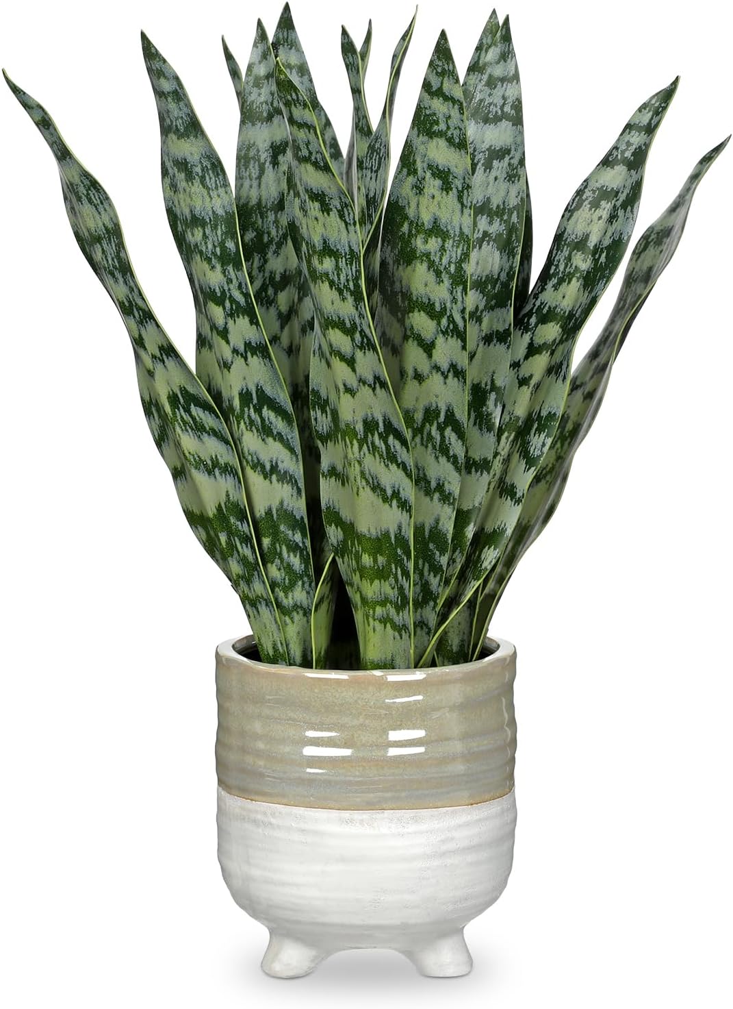 Hollyone Fake Snake Plant 13.5 Inch Large Artificial Snake Plant Potted with Ceramic Pot Faux Sansevieria Plant for Home Office Room Indoor Decor Housewarming Gifts