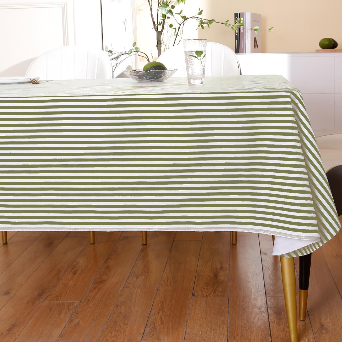 Walrus Heavy Duty Vinyl Tablecloth with Flannel Backing Waterproof Oil-Proof Plastic Table Cloth Stain-Resistant Wipeable Rectangle or Square Table Cover for Indoor and Outdoor (Stripe, 54X54 Inch)