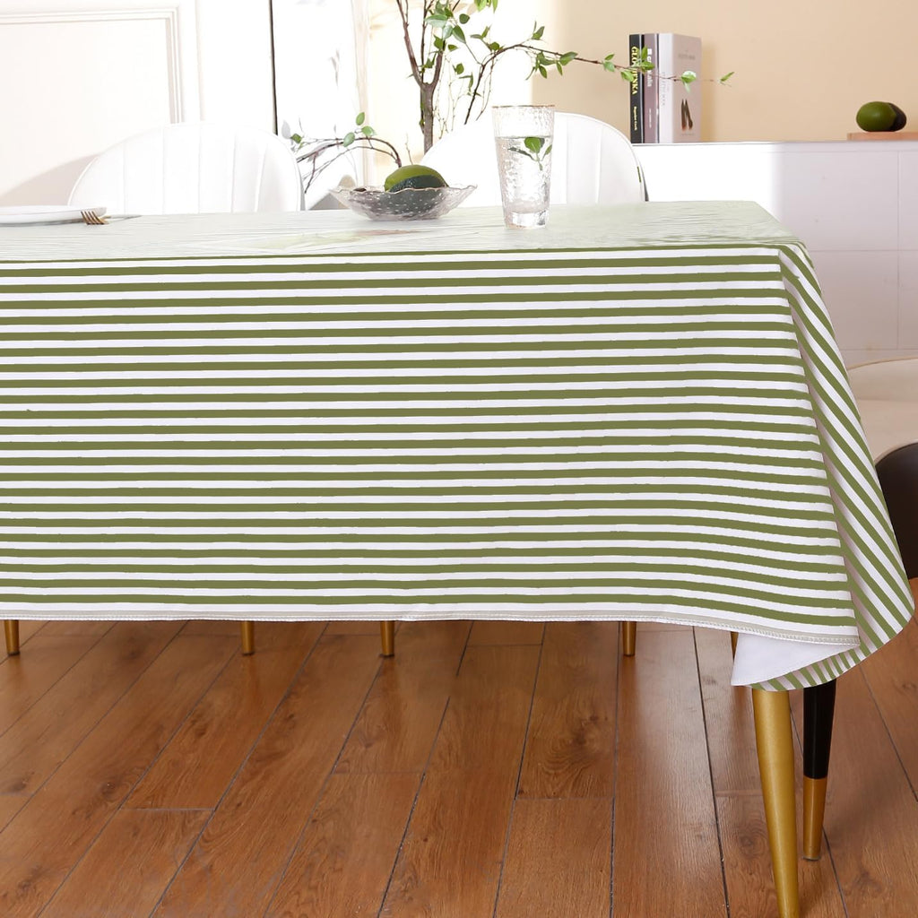 Heavy Duty Vinyl Tablecloth with Flannel Backing Waterproof Oil-Proof Plastic Table Cloth Stain-Resistant Wipeable Rectangle or Square Table Cover for Indoor and Outdoor (Stripe, 60X102 Inch)
