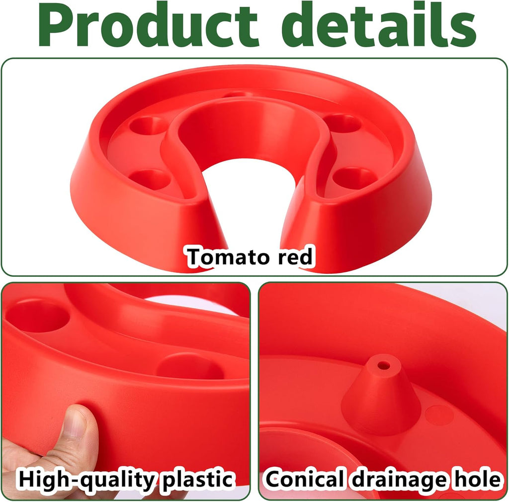 Adnee 6 Pcs Tomato Watering Trays, Surrounding Tomato Automator Tray, Red Tomato Ring Tray for Plant Vegetables Water Conservation and Weed Control