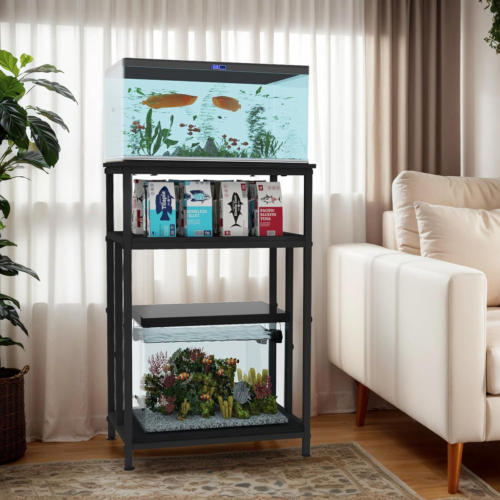 TFK Aquarium Stand 5-10 Gallon Fish Tank Stand, Multi-purpose Terrarium Stand with 3-Tier Storage Shelf, 20.4" W×11" D ×25.6" H, Black
