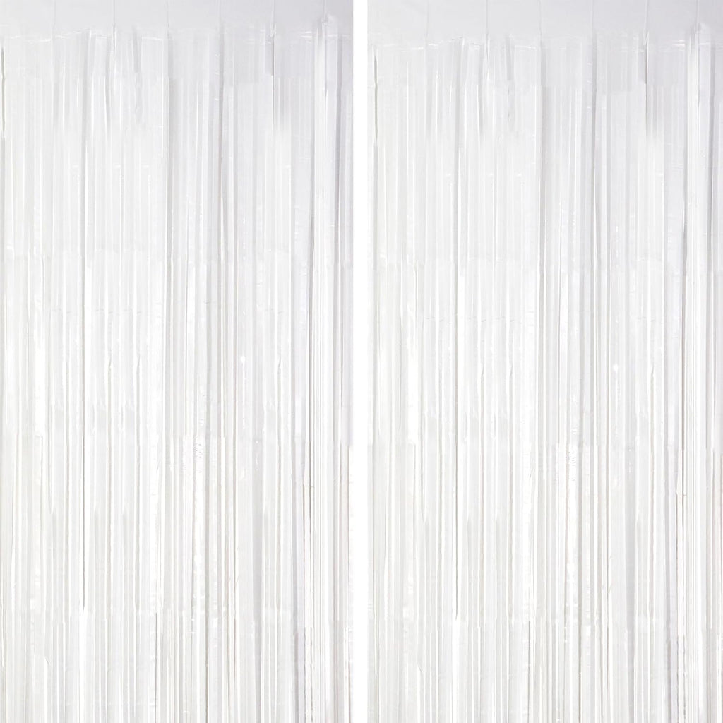 2 Pack White Tinsel Foil Fringe Curtains, White Party Decorations, Metallic Tinsel Party Streamers Backdrop for Birthday Baby Shower Graduation Wedding Anniversary Party Decorations