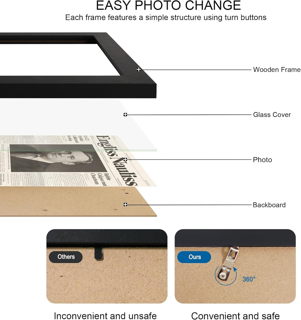 11x22 Newspaper Frame 2 Packs, Real Glass and Black Wood Frame, Display Panoramic 11 x 22 Magazine Frames - Horizontal or Vertical Wall Mounting