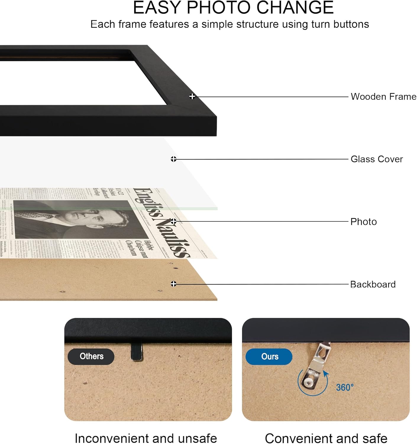 11x22 Newspaper Frame 2 Packs, Real Glass and Black Wood Frame, Display Panoramic 11 x 22 Magazine Frames - Horizontal or Vertical Wall Mounting