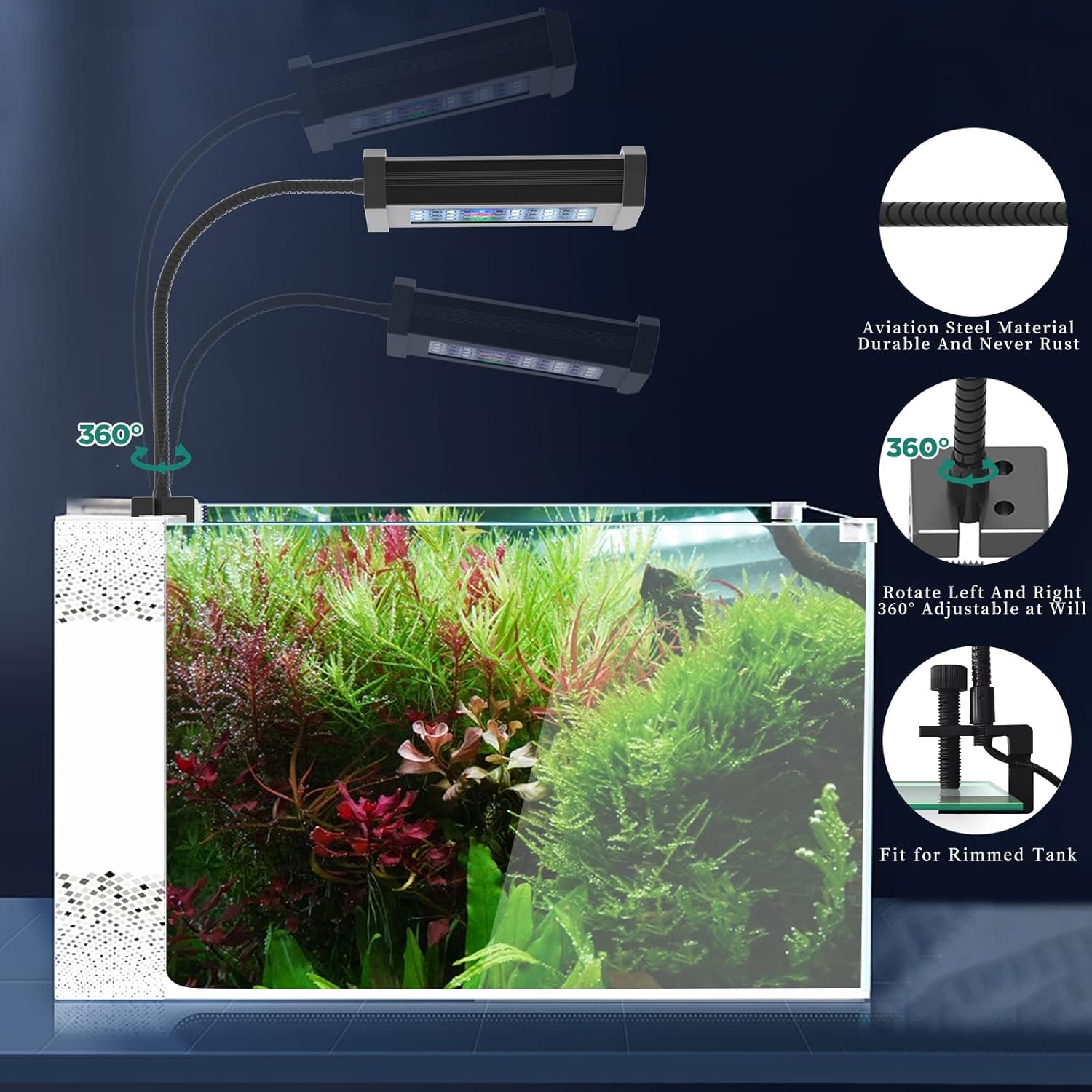 Lominie Planted Aquarium Light, 4 Channel Timer Dimmer Freshwater Small Fish Tank Light 6500K with Gooseneck for Planted Refugium Nano Tank (Freshwater)