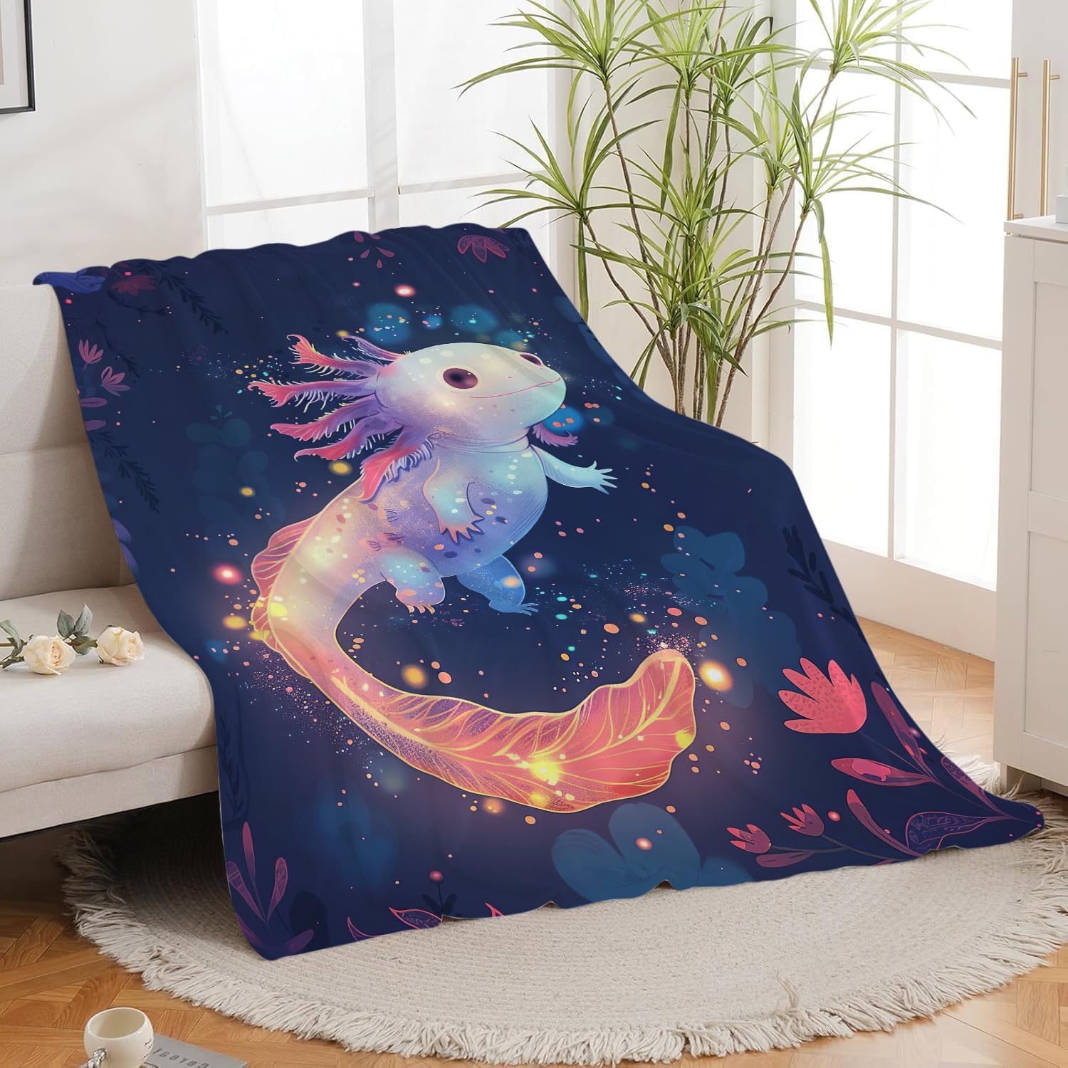 Cute Axolotl Blanket Cartoon Axolotl Throw Blanket Gifts for Women Girls Men Boys Kids Adults Super Soft Cozy Plush Fluffy Fuzzy Fleece Blanket Decor 40''X50''