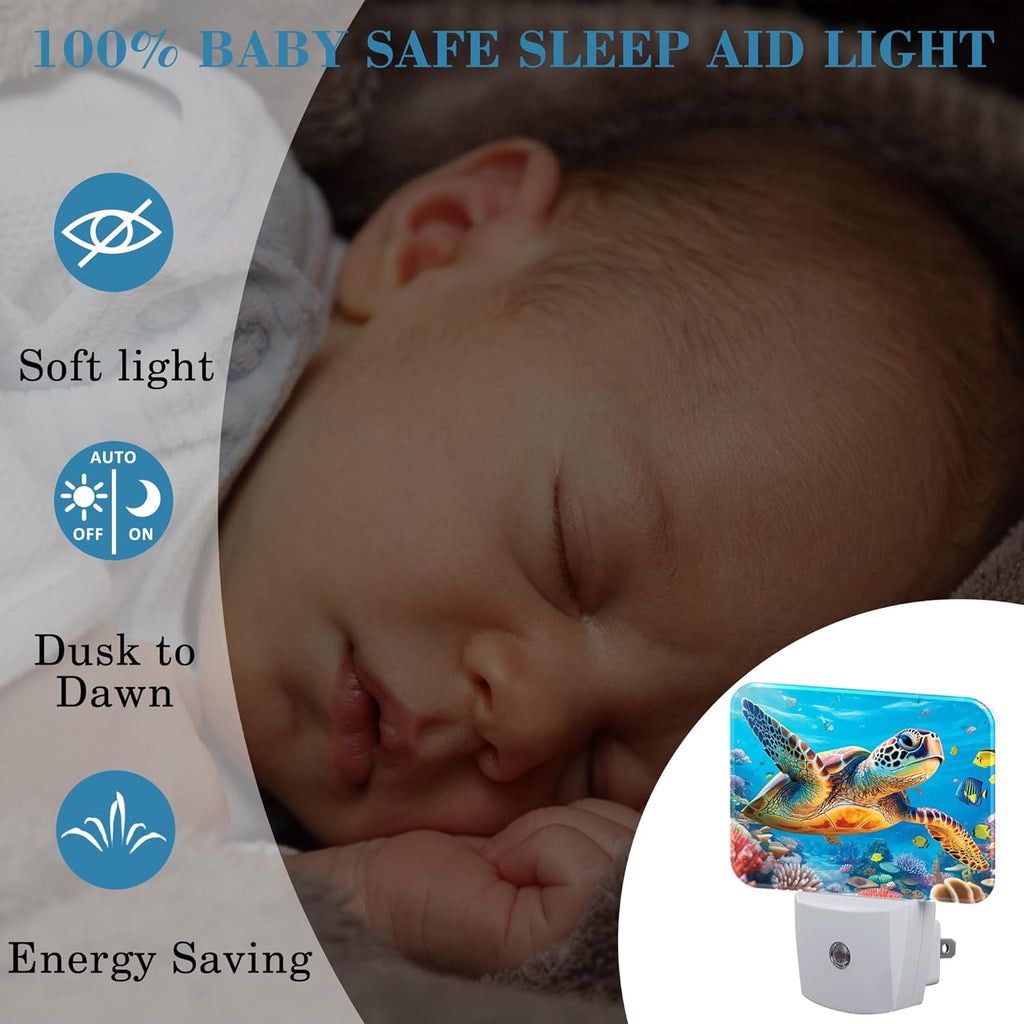 Sea Turtles in Underwater World Night Light for Kids Girls Boys, Turtles LED Night Light Plug into Wall with Dusk to Dawn Sensor for Bedroom, Hallway, Kitchen, Bathroom, Stairs Decor