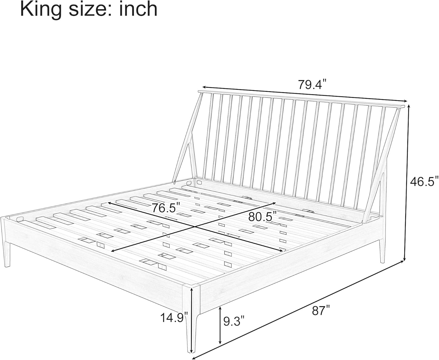 Merax King Size Bamboo Wood Bed Frame with 46.5" Tall Headboard, Bohemian Spindle Platform Bed with Wood Slat, Heavy Duty Steel Center Beam for Support, Under Bed Storage, No Box Spring Needed, Brown