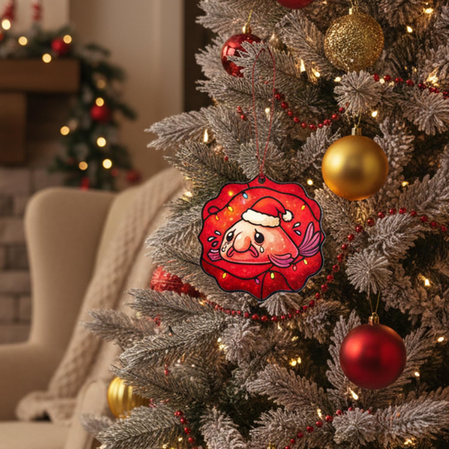 Weird Ornaments, Blobfish, Funny Christmas Ornaments, Ugly Christmas Ornaments, Funny Friend Gifts, Unique Blobfish Holiday Decoration with Santa Hat, Gag Gifts for Coworkers, White Elephant Gift Idea