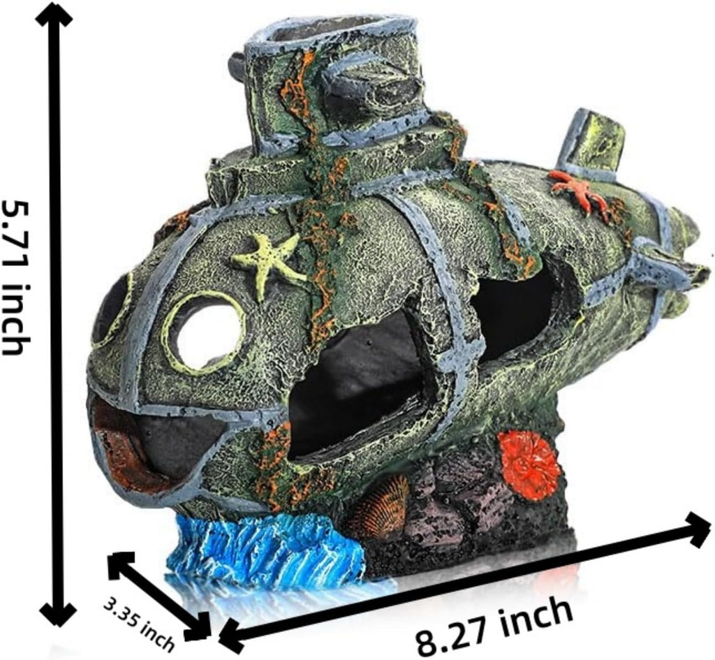 Aquarium Submarine Shipwreck Decor, Realistic Resin Sunken Ship Ornament, Fish Hideout Tank Accessory for Underwater Styling