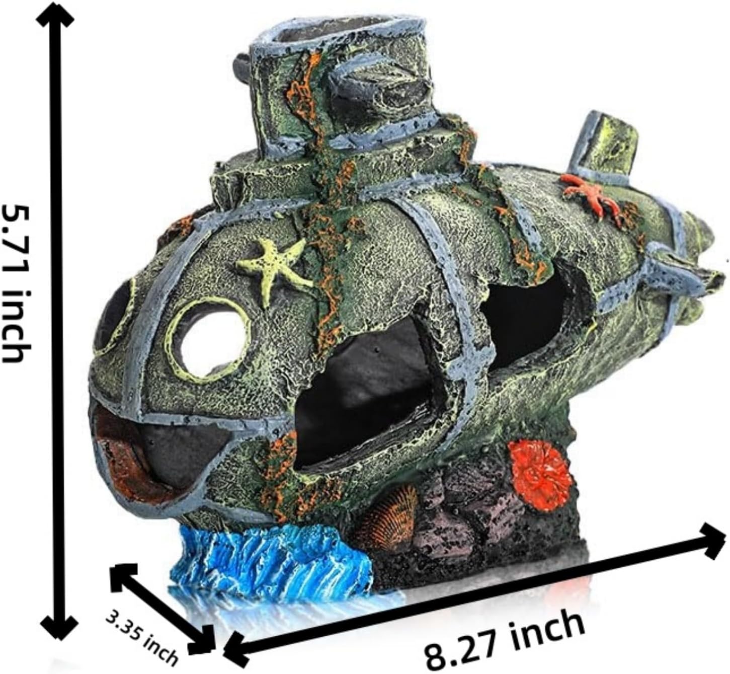 Aquarium Submarine Shipwreck Decor, Realistic Resin Sunken Ship Ornament, Fish Hideout Tank Accessory for Underwater Styling