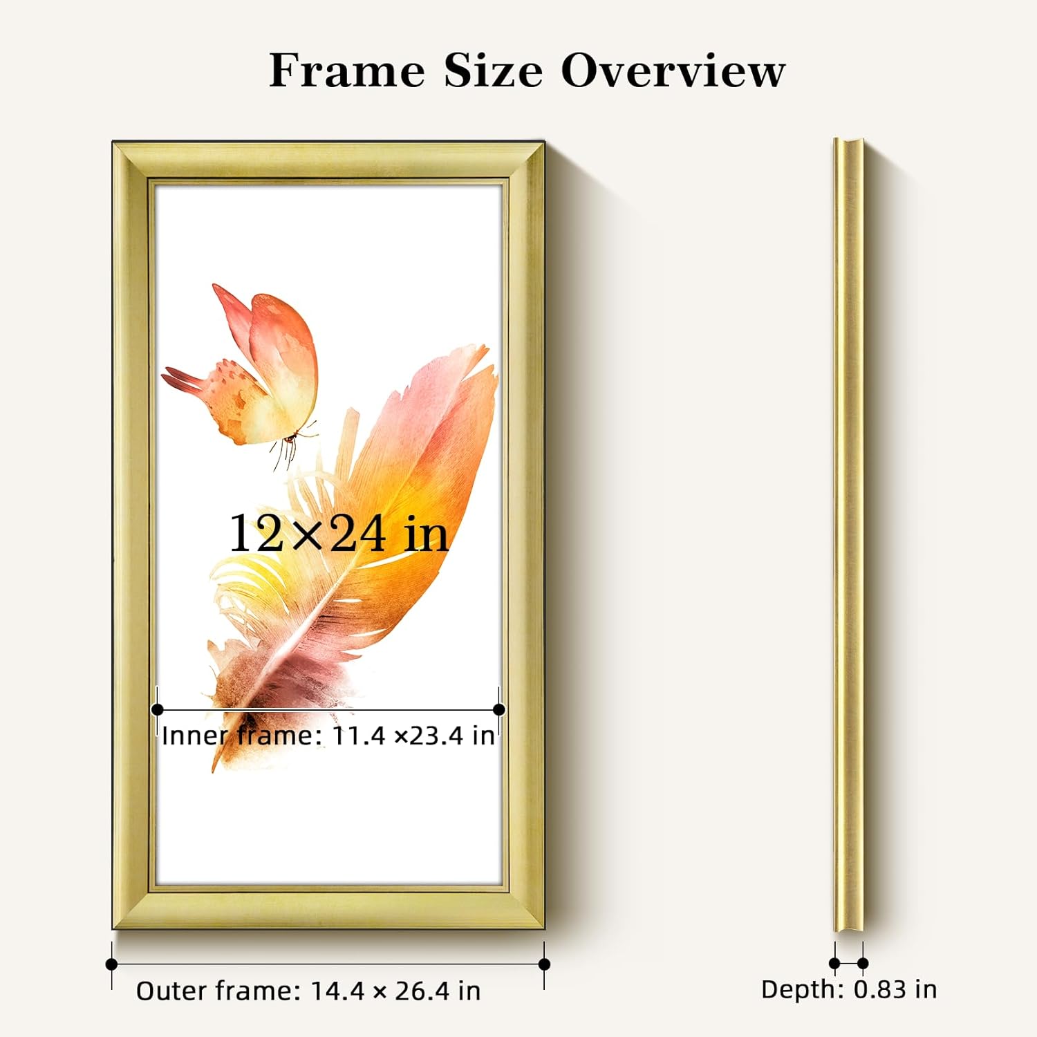 HLiWEGNS Brushed Gold 12x24 Frame – Poster Frame with Brushed Gold Finish – Picture Frame for 12 x 24 Artwork, Canvas Prints, Puzzles, and Wall Decor