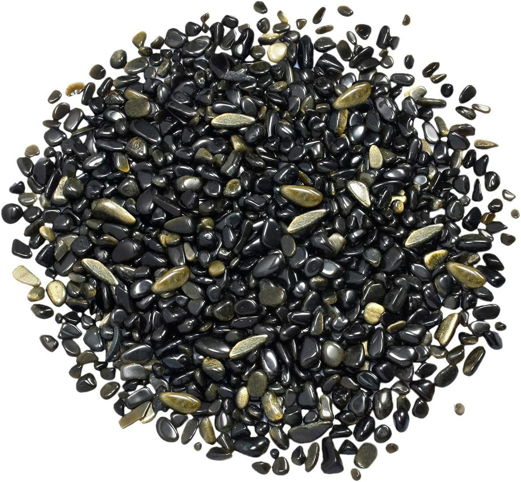 SUNYIK Gold Obsidian Tumbled Chips Crystal Crushed Pieces Irregular Shaped 1pound(About 460 gram)
