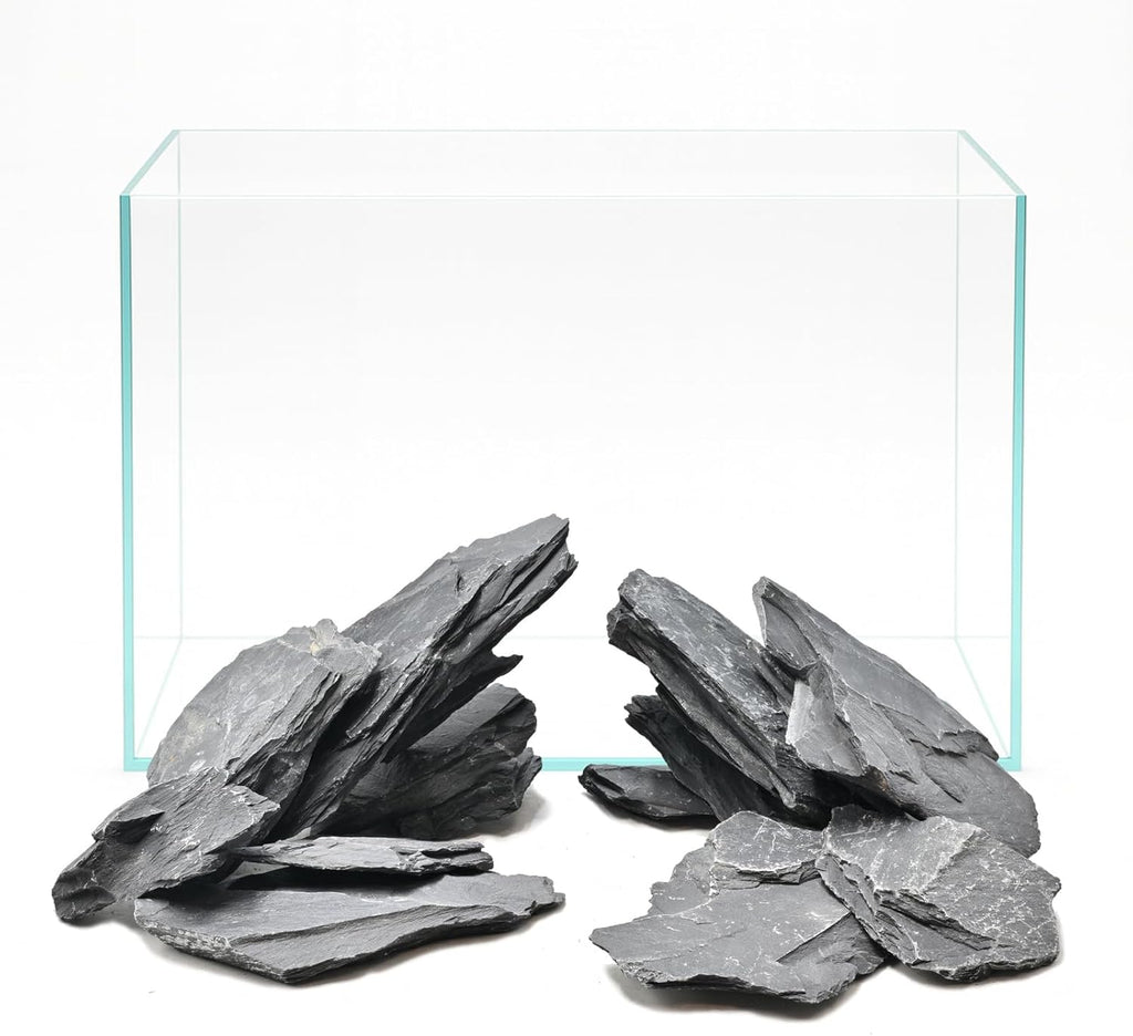 Fish Tank Rocks 20lb Natural Slate Rocks 2-8 Inches Black Stones for Tank Decoration Terrarium Reptile Aquascaping Amphibian Vivariums Paludarium Garden Landscaping