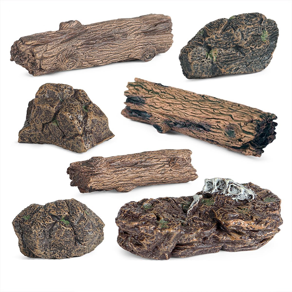 7PCS Miniature Tree Stumps Fake Tree Stump Decor Mini Stone Rock Statue Mini Garden Figurines for DIY Fairy Garden Miniature Moss Landscape
