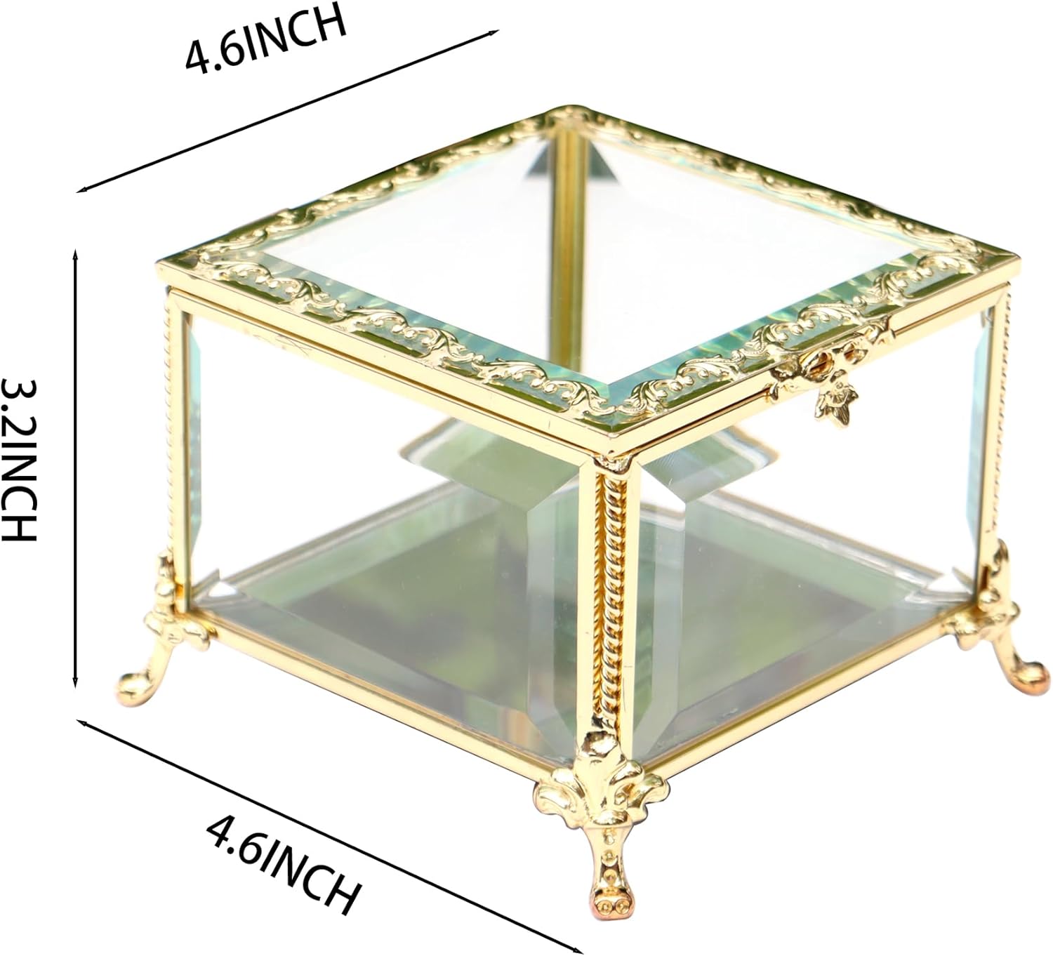 Glass Vintage Jewelry Box Keepsake storage Trinket Ring Display Box Home Decor Beveled Clear Glass Box Organizer(4.6x4.6x3.2Inches)