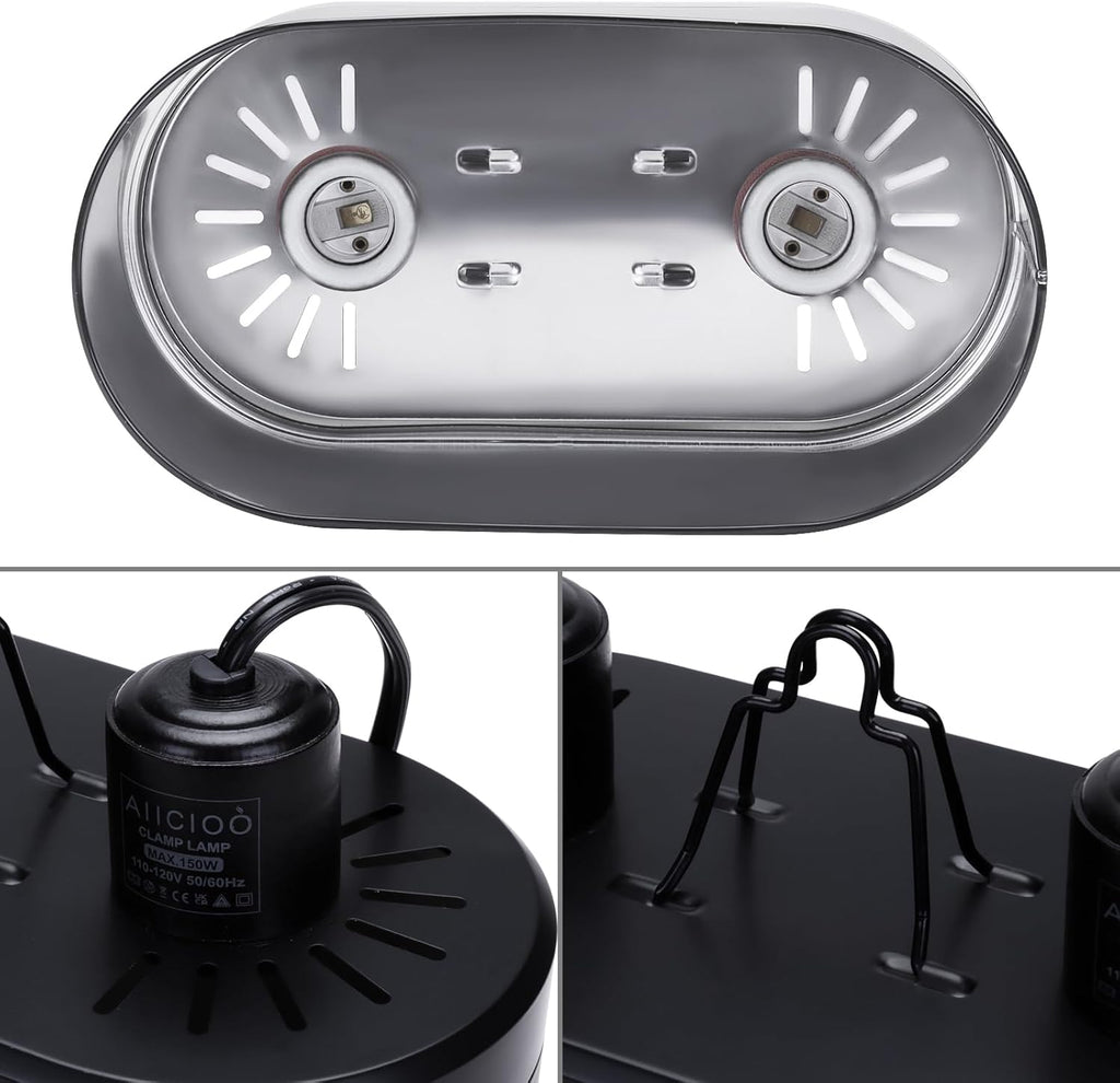 Aiicioo Dual Reptile Light Fixture 150W Double Dome UVB lamp Fixture Reptile Combo Deep Dome Lamp Fixture with Independent Switches for Reptile Terrarium and Tortoise Habitat