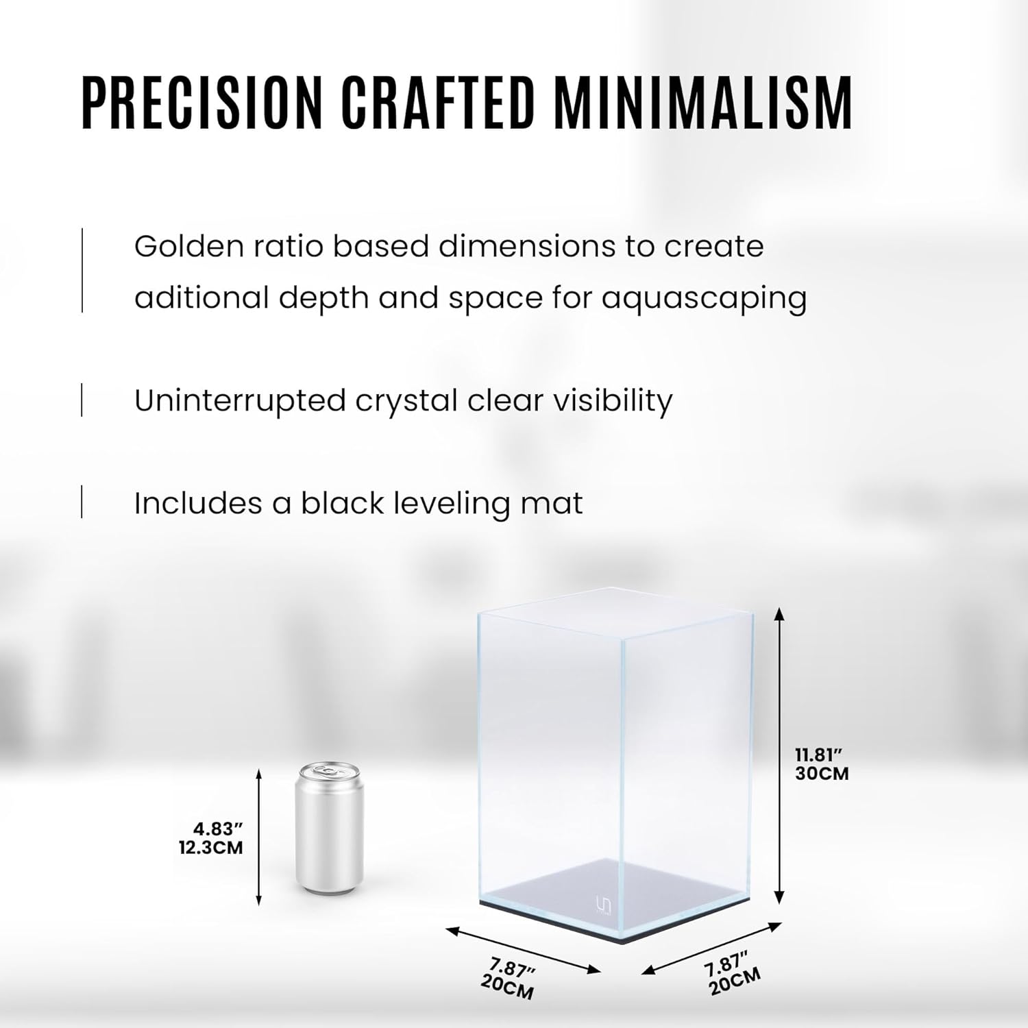 UNS Ultra Clear Rimless Tank - 3.1GAL | 12L - 7.87x7.87x11.81 | 20x20x30 CM, 5mm Glass Thickness, Leveling Mat Included - Low Iron, High Clarity Fish Tank w/ 45° Mitered Edge - [20T]