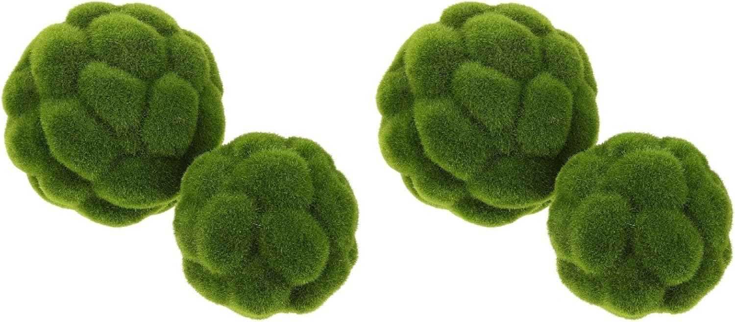 DOITOOL Green Moss Balls: 4Pcs Green Balls Decorative for Bowl - Simulated Moss Ball Spheres Decorative Ball Artificial Plant Ornament for Vase Filler Garden Wedding Party Decoration (3.9in + 4.7in)