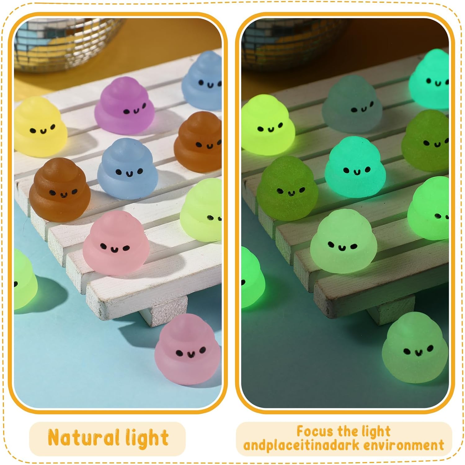 Wettarn 30 Sets Emotional Luminous Stool Stress Ball Gifts Bulk Office Christmas Appreciation Gift Cute Positive Stool Squeeze Inspirational Cards Mini Stress Relief Ball for Coworker Nurse Staff