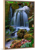 CANVAS ON DEMAND Waterfall in Tropical Rainforest of Fairchild Tropical Gardens, Natural Wood Float Framed Canvas Wall Art Print, Home Decor, Floral, Flowers, Nature Artwork, 16" x24in