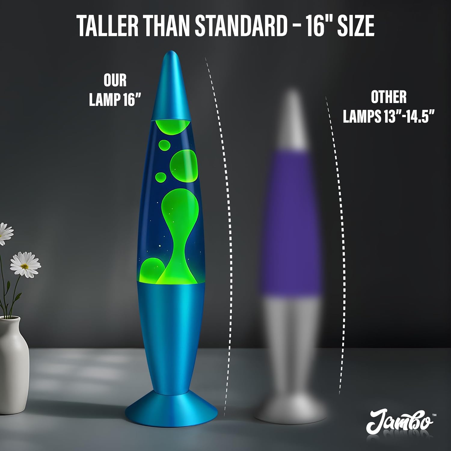 JAMBO 16" Beautiful Lamp- Blue with Yellow/Green Wax, Relaxing Liquid Light, Night Light Nightlight, Home Decor Living Room Office Bedroom Lamp for Adults Teens Kids, Magma Motion