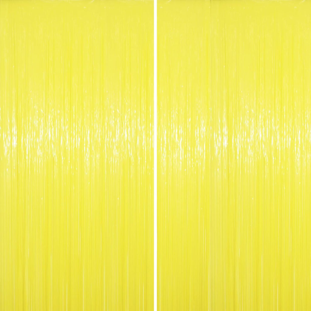 2 Pack Pastel Yellow Tinsel Foil Fringe Curtains, Yellow Party Decorations, Metallic Tinsel Party Streamers Backdrop for Birthday Baby Shower Graduation Gender Reveal Party Decorations
