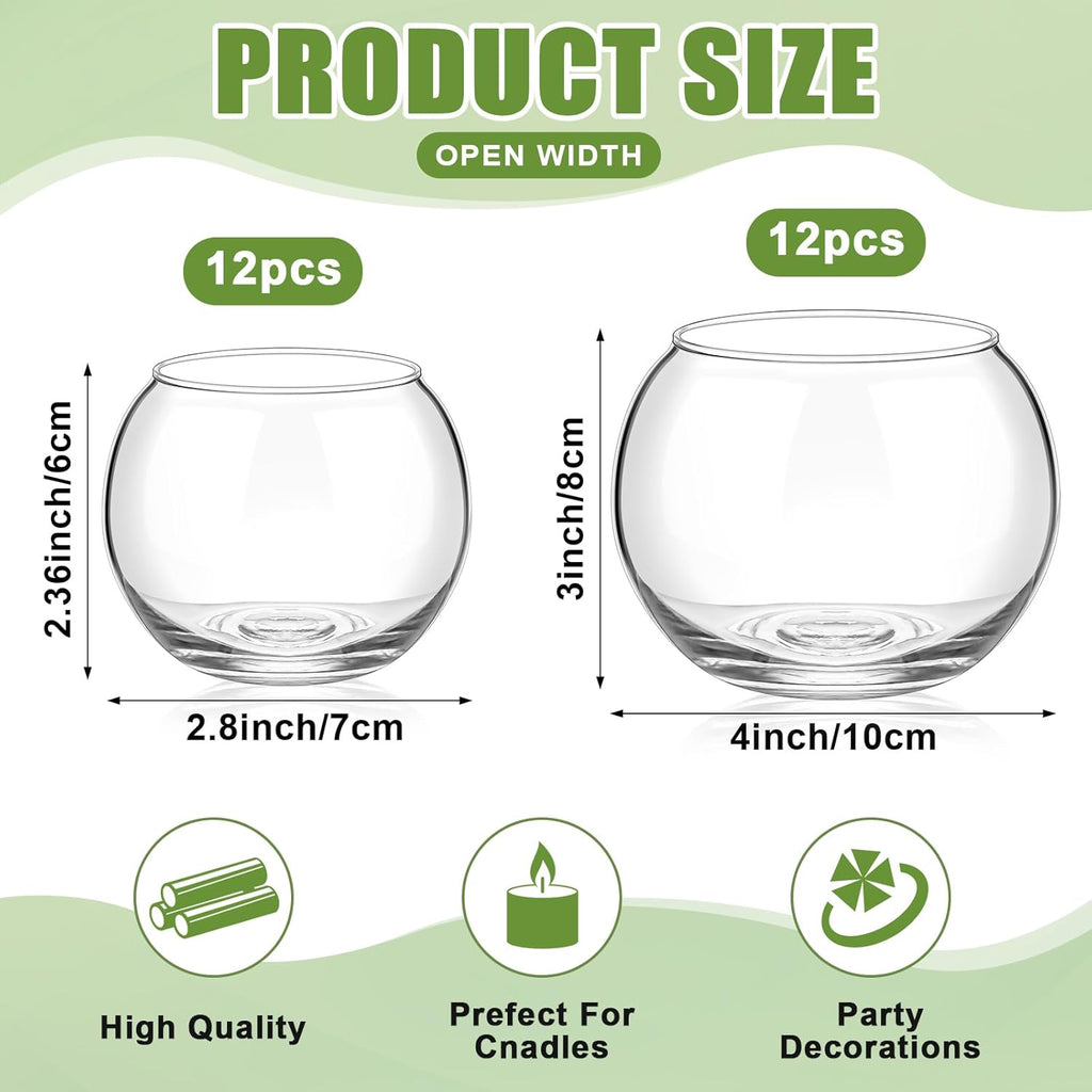Zopeal 24 Pcs Fish Bowl Vase Glass Bubble Bowl Globe Glass Clear Bubble Vase Round Terrarium Goldfish Flower Centerpiece for Wedding Event Arrangement Office Home (2.36"h X 2.76"w and 3.15"h X 3.94"w)