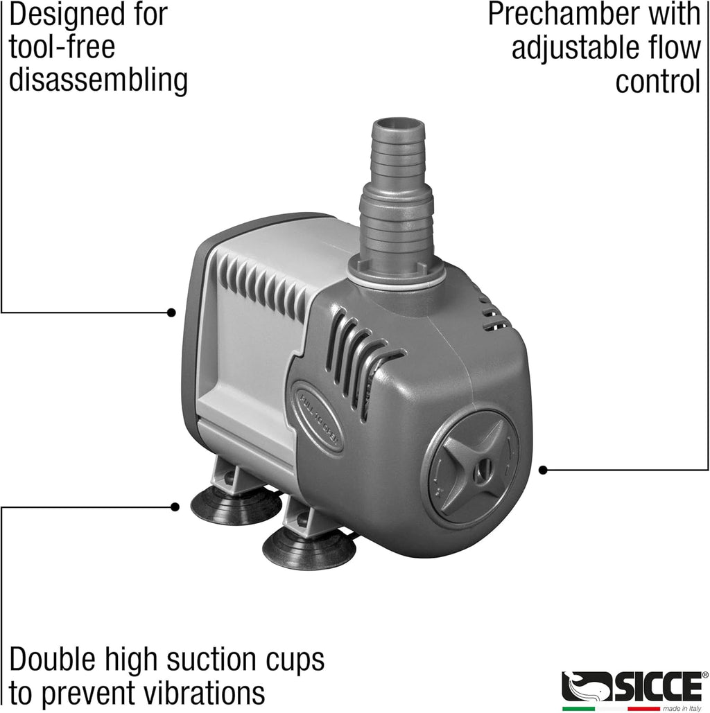 SICCE Syncra Silent 3.0 Multifunction 714 GPH Submersible Water Pump | Italian Made 48W Ultra Quiet Durable Aquarium Fish Tank, Fountain, Pond, Hydroponics, Terrarium Black | Freshwater & Saltwater