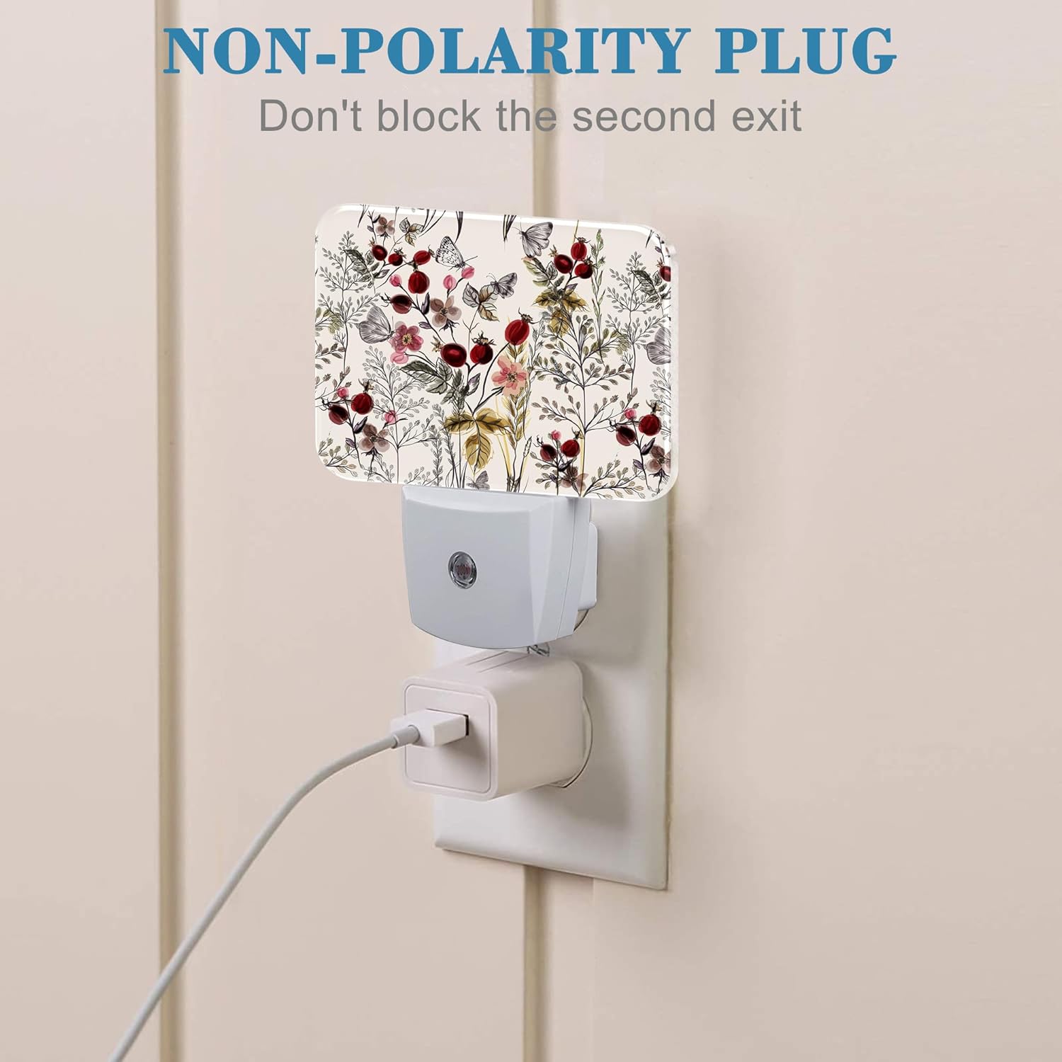 Vintage Flowers Plants Night Light, Butterfly Nightlight Plug into Wall with Dusk to Dawn Sensor for Kid Girls Boys Women Men Bedroom, Hallway, Kitchen, Bathroom, Stairs Decor