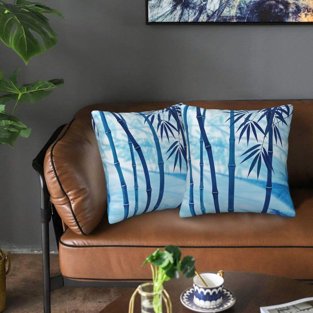 Tie-Dye Blue Bamboo Minimalist Throw Pillow Covers Set of 2 Ultra-Soft All-Season with Hidden Zipper,Durable for Sofa Bed Car Decor & Gift 18x18IN