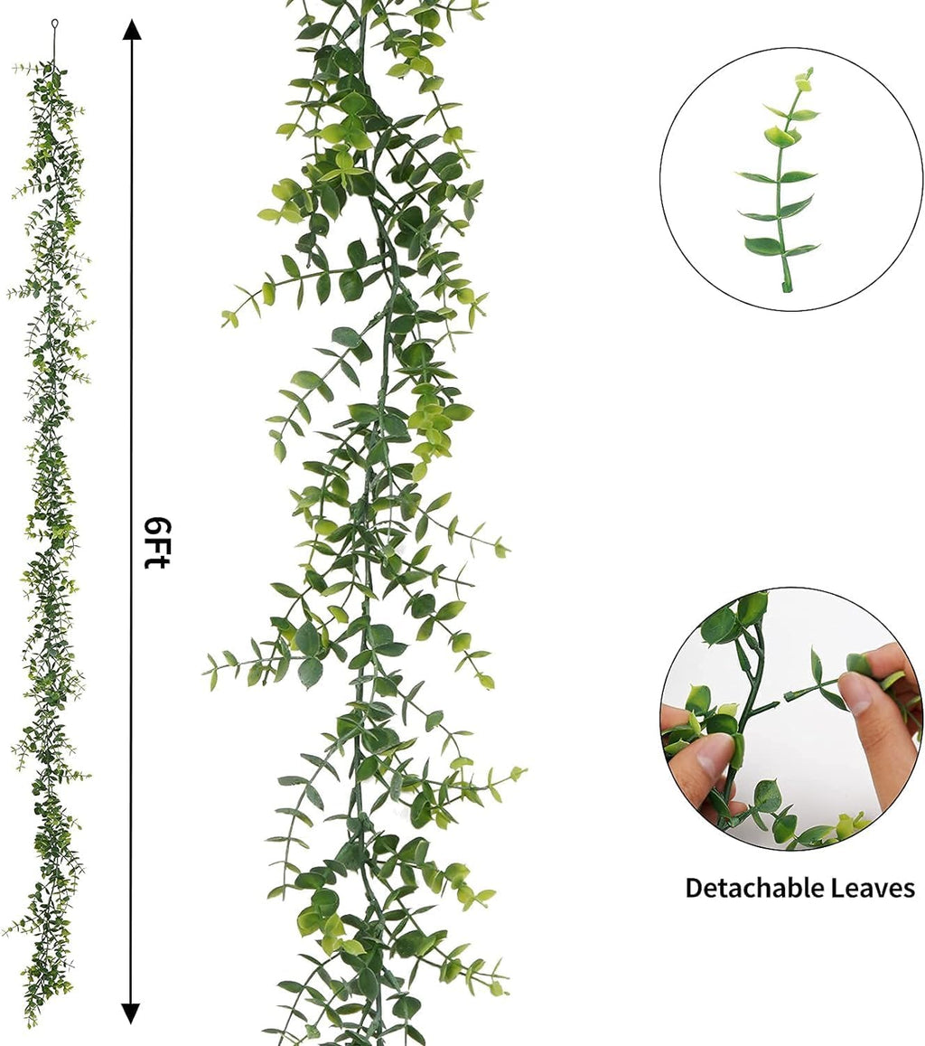 Artflower 3 Pack Artificial Eucalyptus Garland with Lights, 5.9Ft/pcs Faux Eucalyptus Vines Greenery Garland Fake Eucalyptus Plant for Wedding Backdrop Arch Wall Decor, Grey Green