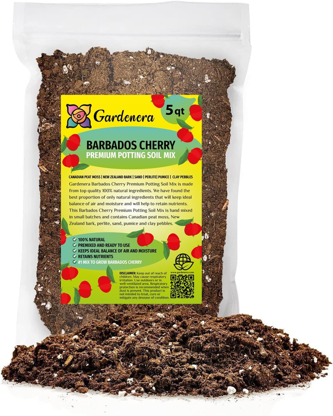 Premium Barbados Cherry Plant Soil Mix by Gardenera - Stimulate Growth and Elevate Fruity Delights with Nourishing Formula - 5 Quart