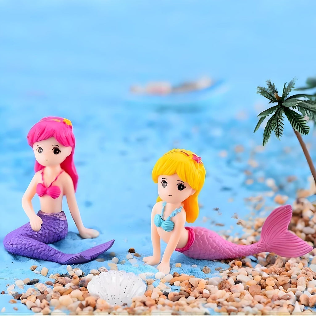 2Pcs Pink Mermaid Figurine Aquarium Ornament, Plastic Fish Tank Decor, Mini Micro Landscape Accessory for Terrariums and Fairy Gardens