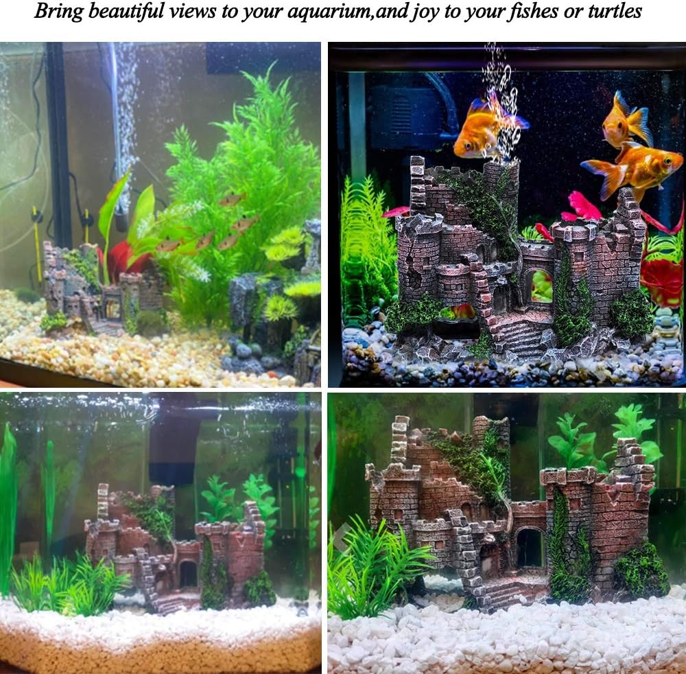 fazhongfa Aquarium Castle Air Bubbler Fish Tank Decorations for Betta Fish Ornament Small and Medium Fish Accessories Decor Betta House Toys (Air Pump is Not Include)
