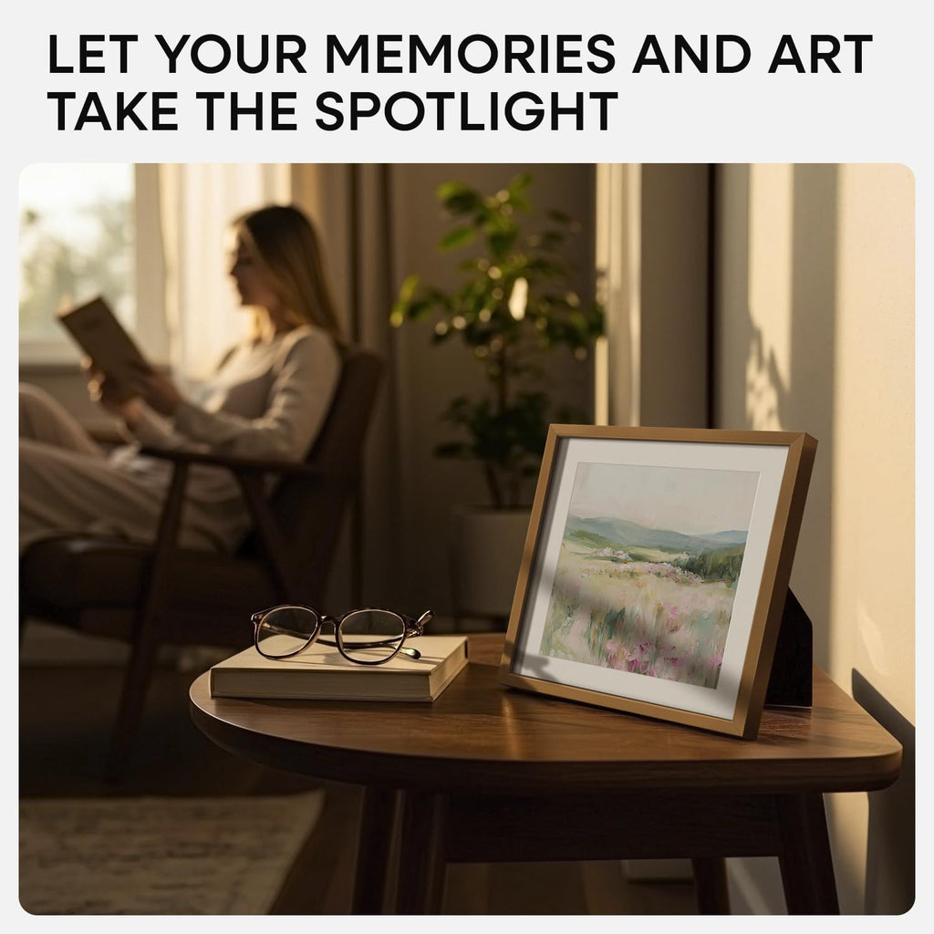 Homeforia 8x8 Picture Frames Bronze, High End Metal 8 x 8 Square Photo Frame with Mat 6 by 6, 8x8 Brass Frame Matted to 6x6 inch Print, 8by8 Wall or Tabletop Frames, Tempered Glass, Wall Kit, Set of 2