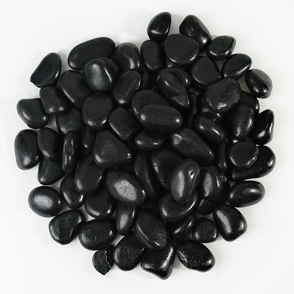 StoneCreek 24 LBS River Rocks(2 x 12 LBS Bags), Large Size, Decorative Garden Stones for Plant Landscaping, Polished Gravel Filler Pebbles for Home Decoration, Vases, Succulents(Black Pebbles)
