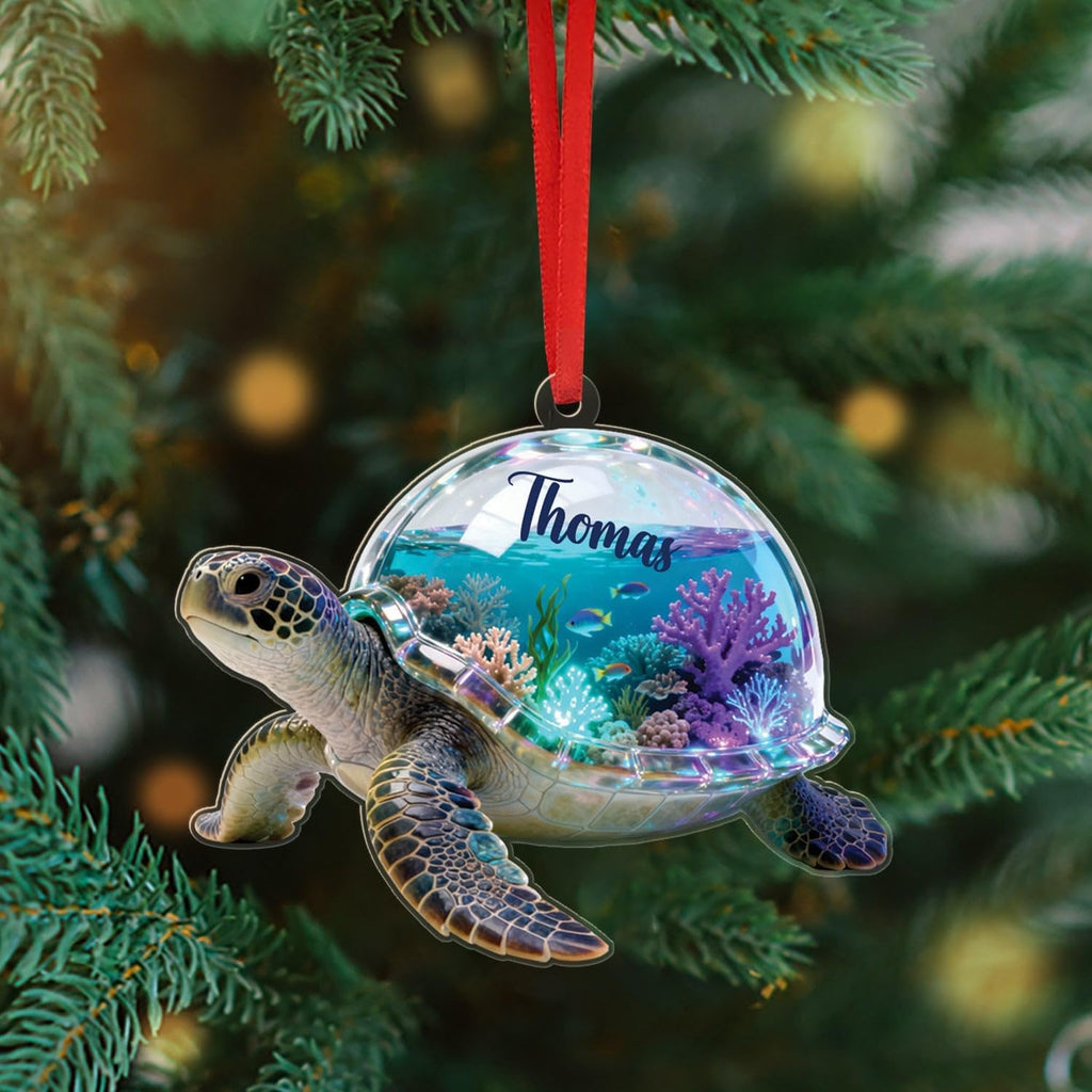 Sea Turtle Shaped Acrylic Ornament, Personalized Ocean Animal Ornament 2025, Unique Gift for Ocean Lovers, Sea Turtle Hanging Christmas Tree Decoration, Customized Name Turtle Ornaments Keepsake