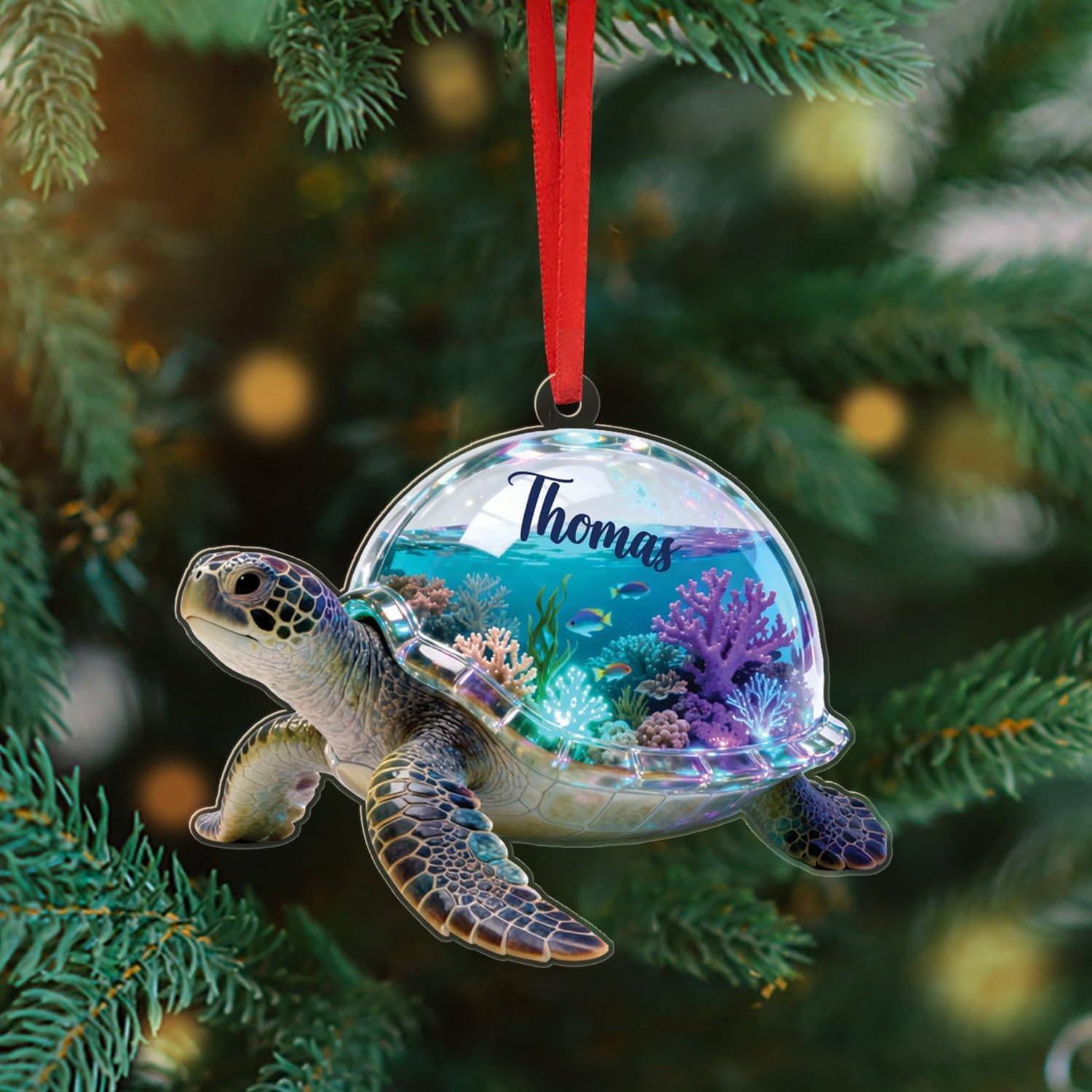 Sea Turtle Shaped Acrylic Ornament, Personalized Ocean Animal Ornament 2025, Unique Gift for Ocean Lovers, Sea Turtle Hanging Christmas Tree Decoration, Customized Name Turtle Ornaments Keepsake
