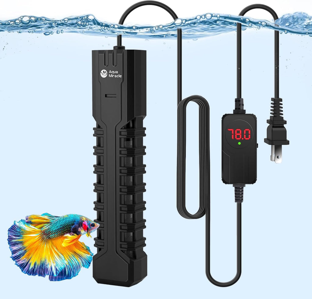 AquaMiracle 200W Submersible Aquarium Heater with LED Digital Display Thermostat, Fish Tank Heater Turtle Heater with Protective Housing, for Tanks 20-40 Gallons