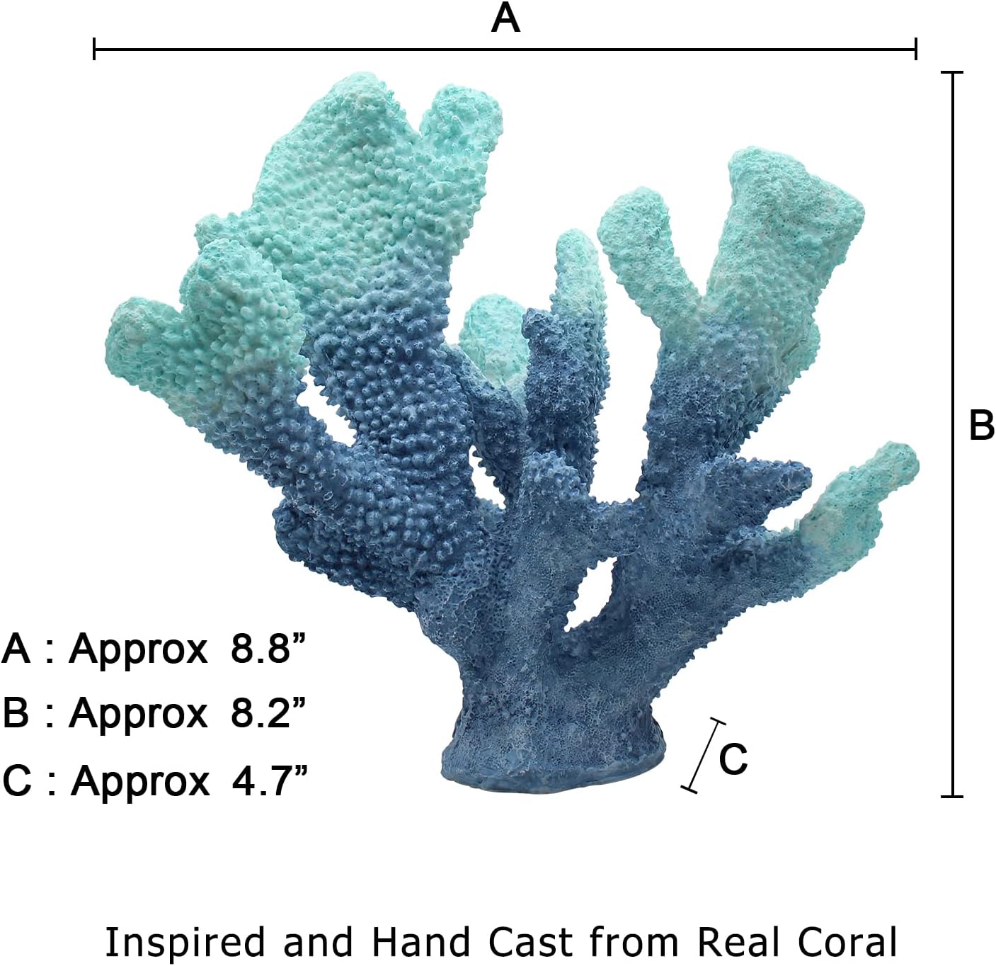 Blue Coral Decor - Faux Artificial Coral Reef Statue, Nautical Tabletop Decoration for Living Room and Home (7.8in Tall)