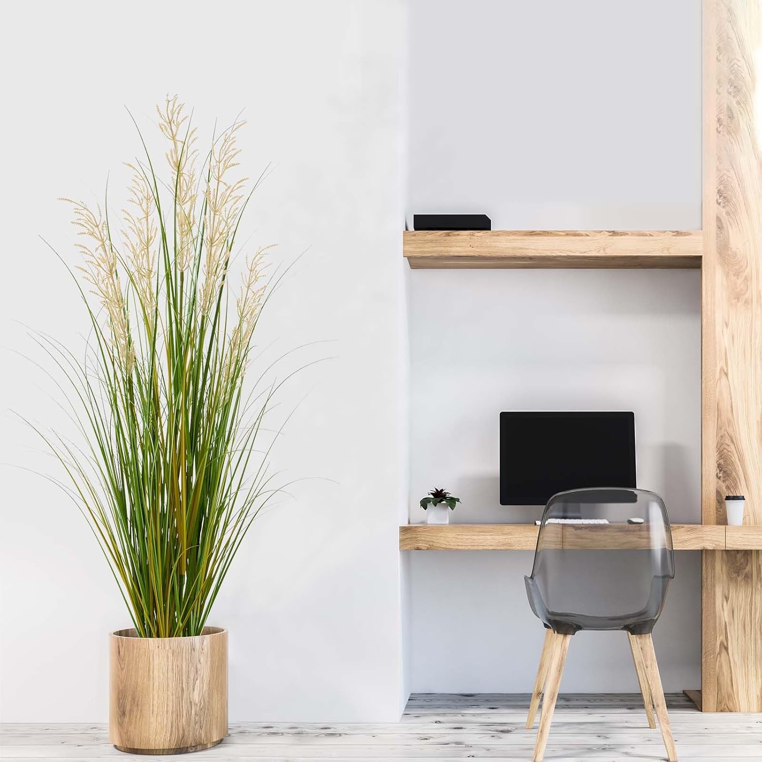 Artificial Plant, 47in Tall Pampas Grass, Faux House Plants in Pot, Indoor Decorative Flowers &Greenery for Home and Office, Ideal Housewarming Gift