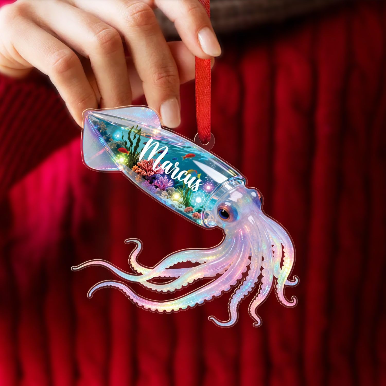 Personalized Squid 2D Flat Acrylic Ornament, Ocean Creature Holiday Keepsake, Squids Ocean Aquatic Ornament, Oceans Animal Gift for Marine Lovers, Custom Name Squid Christmas Ornaments 2025