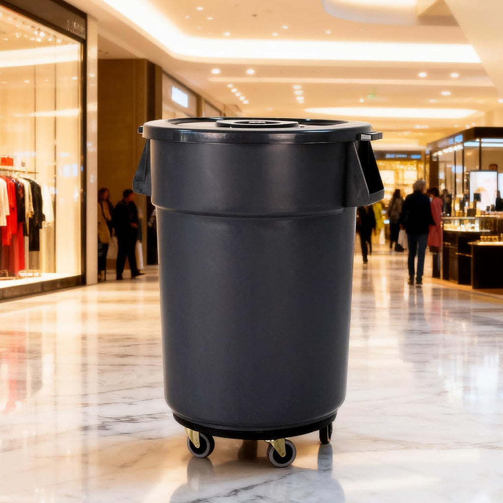 48 Gallon Outdoor Trash Can with Wheels, Rolling Trash Can with Lid & Sturdy Handle, Commercial Round Trash Cans, Outdoor Garbage Can for Kitchen, Garage, Backyard and Patio (48 Gallon, 1 Pack)